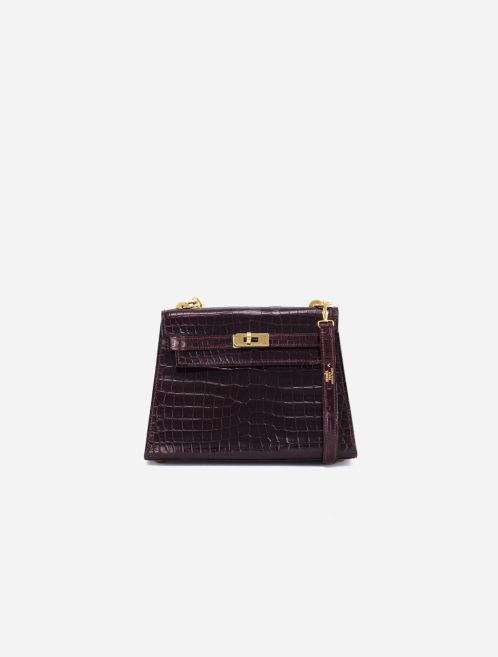 Pre-owned Hermès bag Kelly Mini Crocodile Porosus Burgundy Violet | Sell your designer bag on Saclab.com
