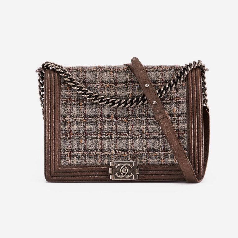 Chanel Boy Large Tweed / Caviar Brown