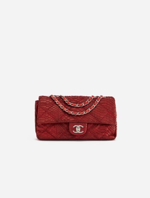 Chanel Classique Python Taille Moyenne Rouge