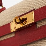 Pre-owned Hermès bag Kelly 32 Courchevel / Toile Rouge Vif / Toile Beige, Red | Sell your designer bag on Saclab.com