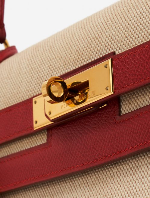 Pre-owned Hermès bag Kelly 32 Courchevel / Toile Rouge Vif / Toile Beige, Red | Sell your designer bag on Saclab.com