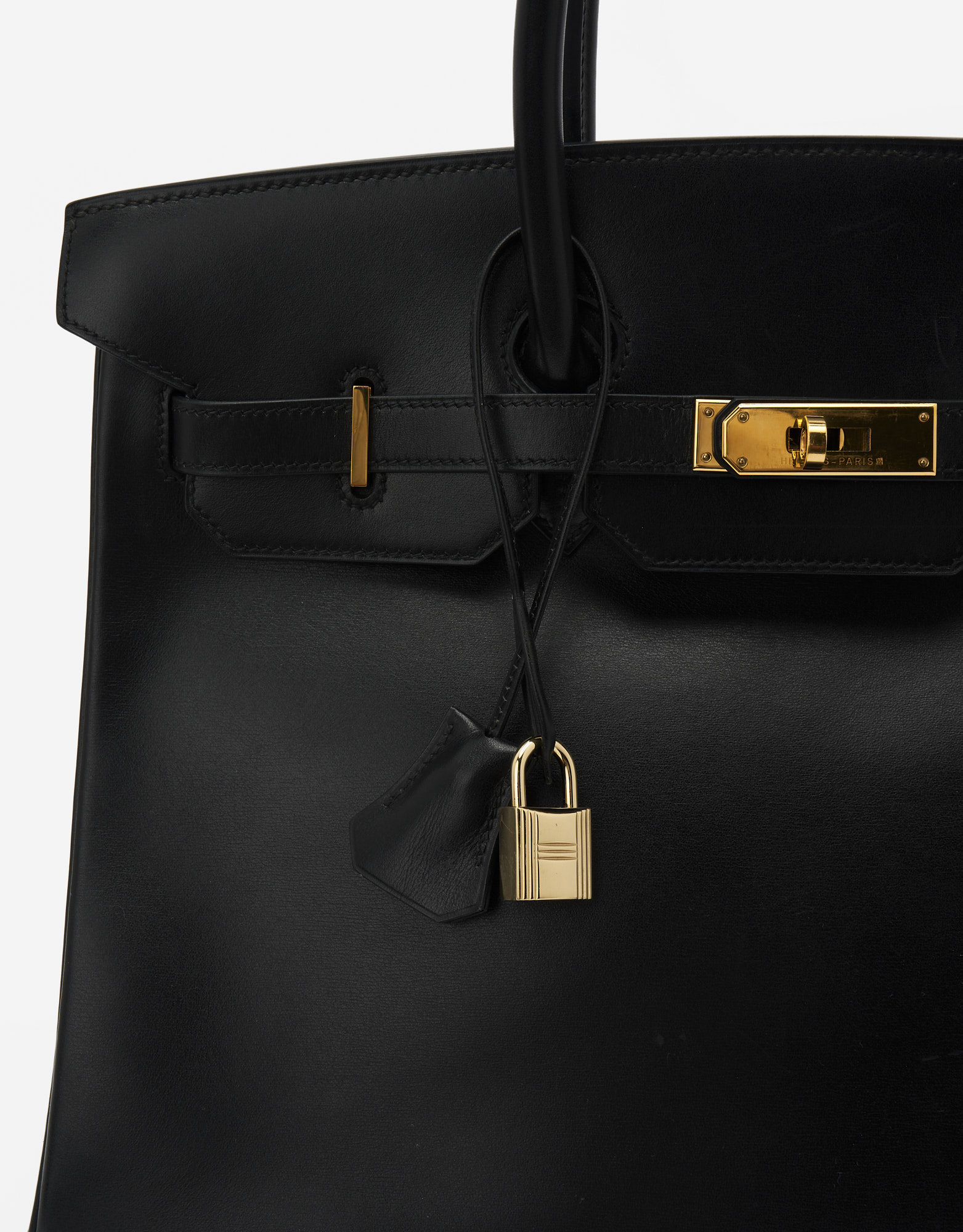 HERMES Black Box Leather Birkin 35 Handbag