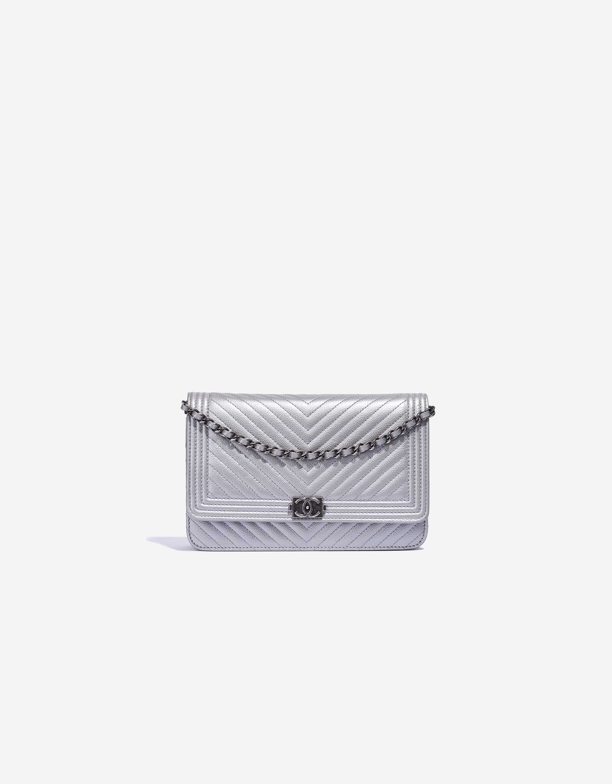 Chanel WOC Wallet on Chain Boy bag in beige caviar leather Silvery
