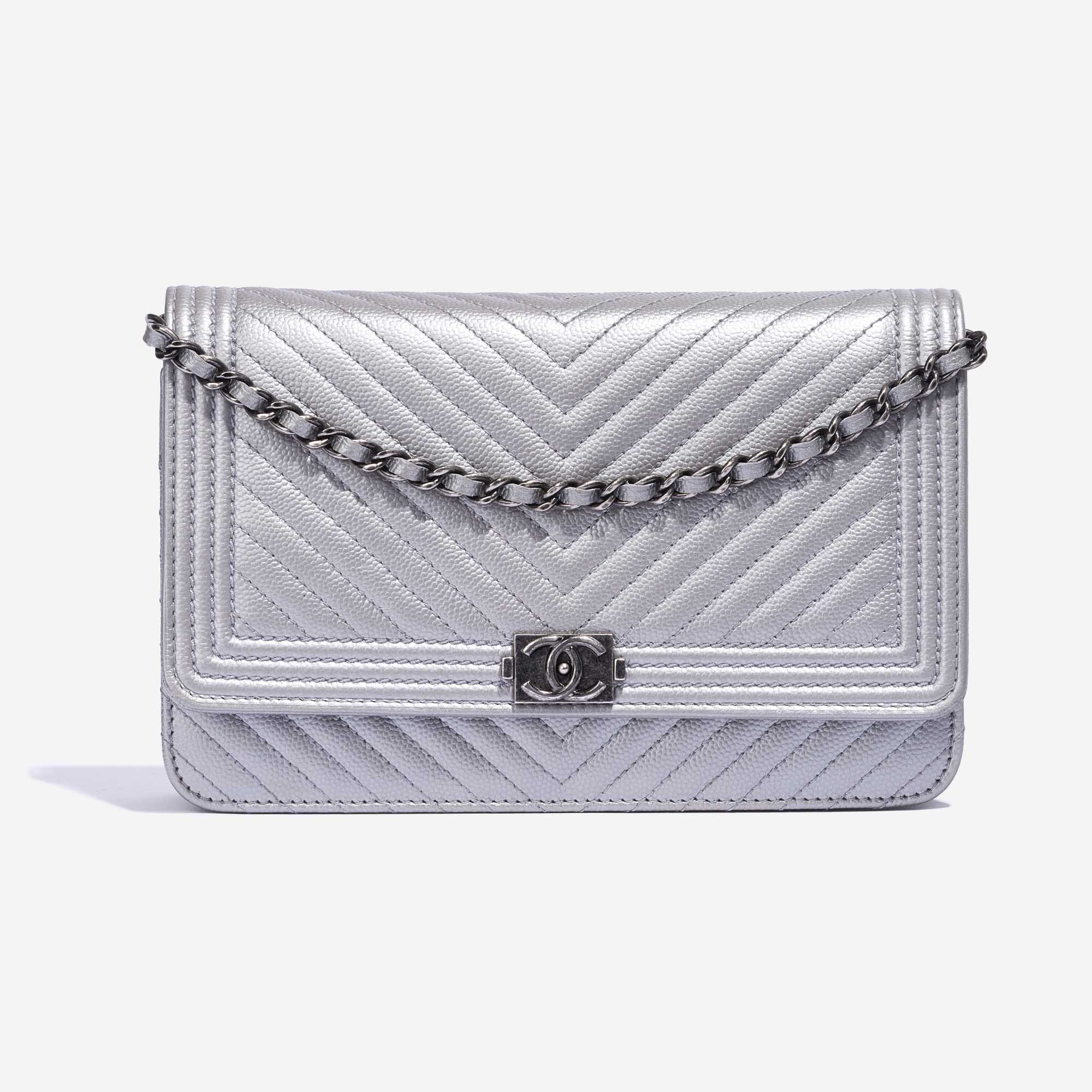 Chanel Boy Wallet On Chain Caviar Silver