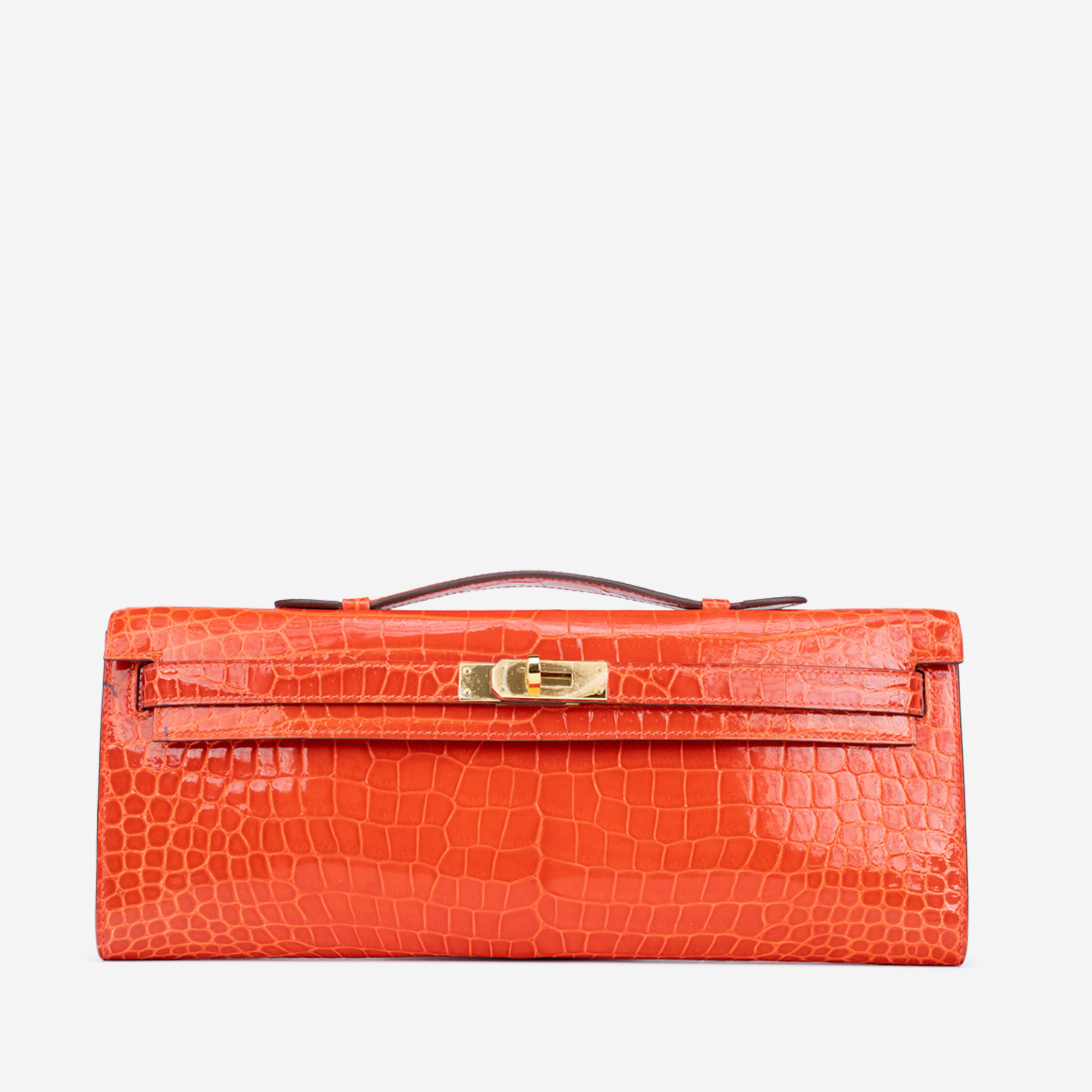 Sac Hermès d'occasion Kelly Cut Clutch Porosus Crocodile Orange Poppy Orange | Vendez votre sac de créateur sur Saclab.com
