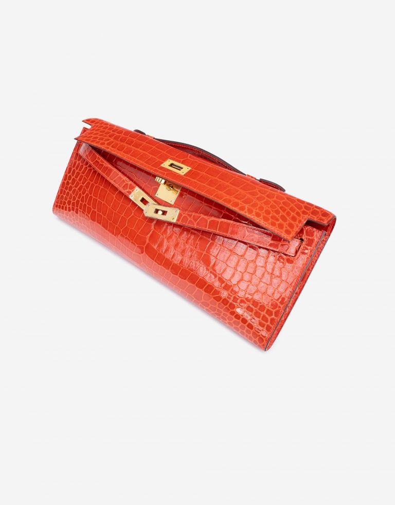 Hermès Kelly Cut Pochette Cuir de Porosus Crocodile Orange Coquelicot 