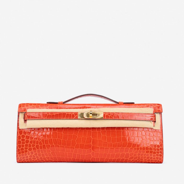 Sac Hermès d'occasion Kelly Cut Clutch Porosus Crocodile Orange Poppy Orange | Vendez votre sac de créateur sur Saclab.com