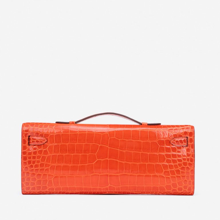 Sac Hermès d'occasion Kelly Cut Clutch Porosus Crocodile Orange Poppy Orange | Vendez votre sac de créateur sur Saclab.com
