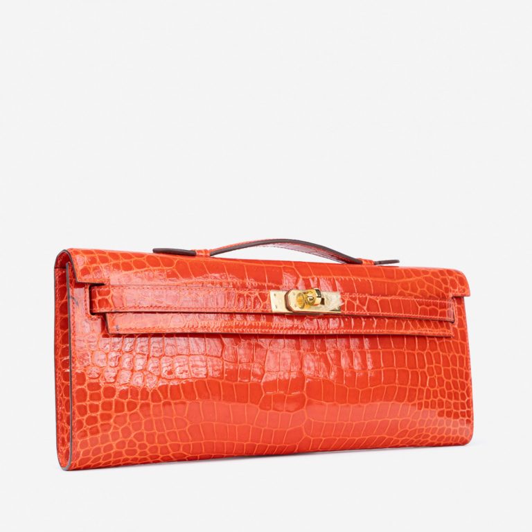 Sac Hermès d'occasion Kelly Cut Clutch Porosus Crocodile Orange Poppy Orange | Vendez votre sac de créateur sur Saclab.com