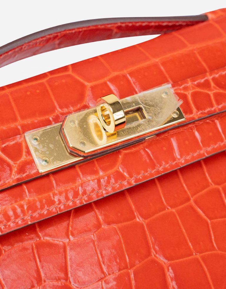 Hermès Kelly Cut Pochette Cuir de Porosus Crocodile Orange Coquelicot 