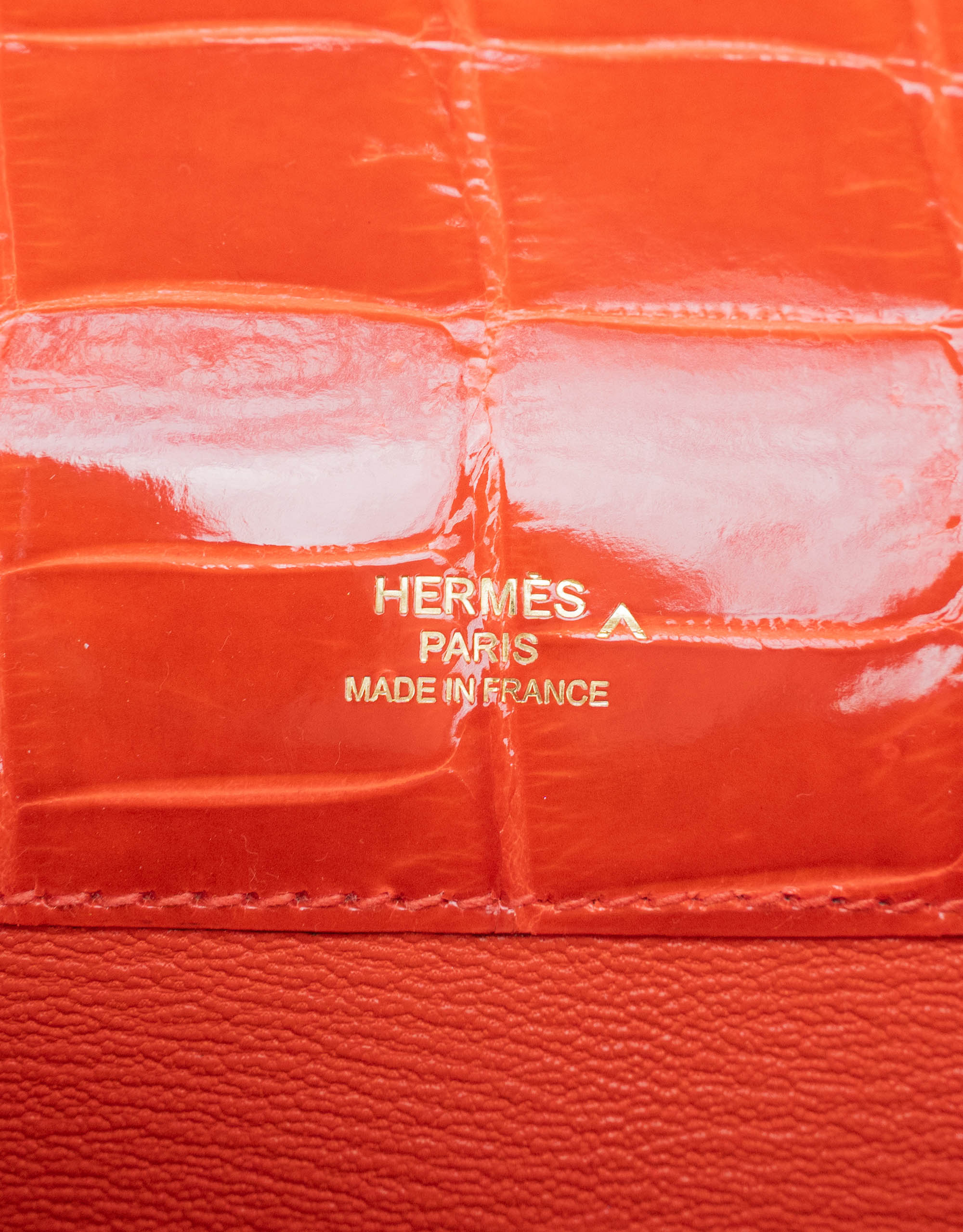 Hermès Kelly Cut Pochette Cuir de Porosus Crocodile Orange Coquelicot 