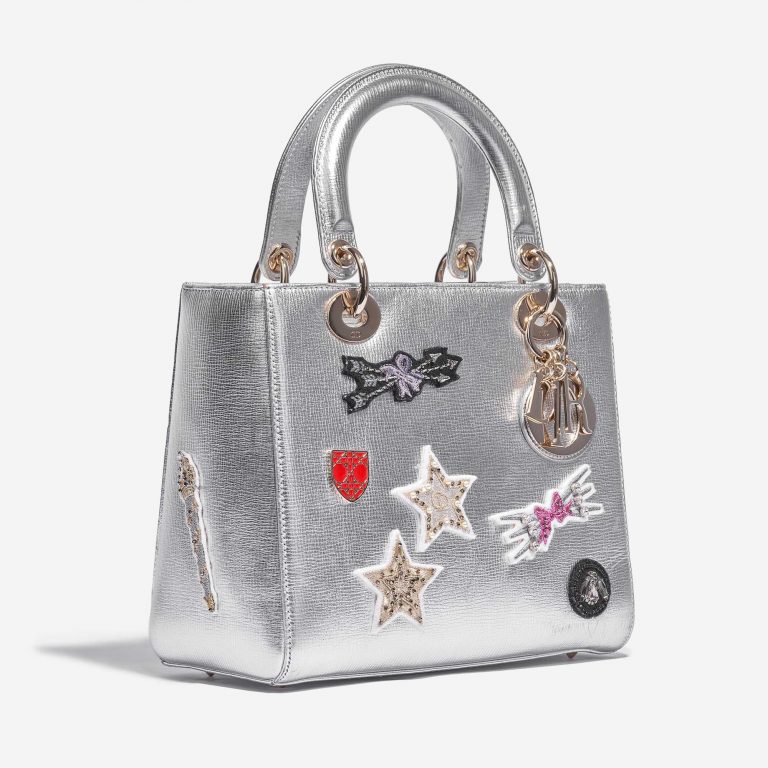 Dior Lady mittelgroße Tasche Kalbsleder Silber