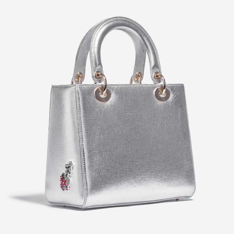 Dior Lady mittelgroße Tasche Kalbsleder Silber