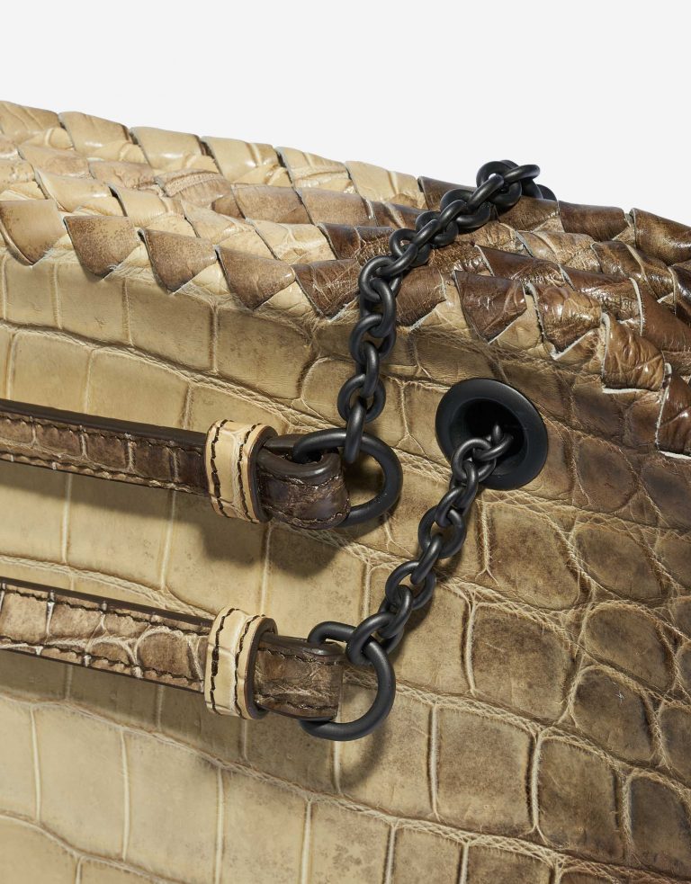 Pre-owned Bottega Veneta bag Double Chain Shoulder Crocodile Himalaya Brown Side Front | Sell your designer bag on Saclab.com