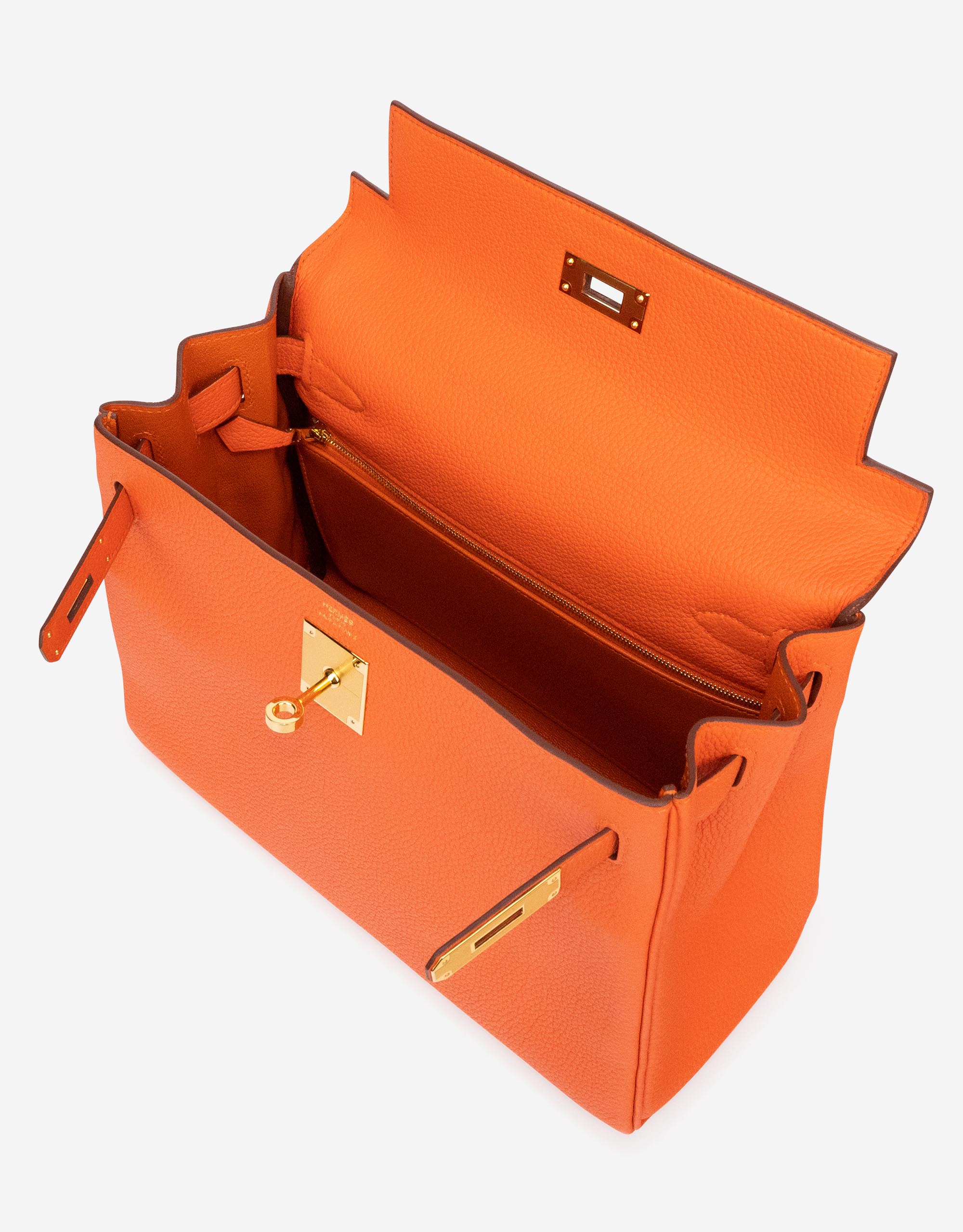 Hermès Kelly 28 Retourne Feu Orange Togo leather Gold Hardware
