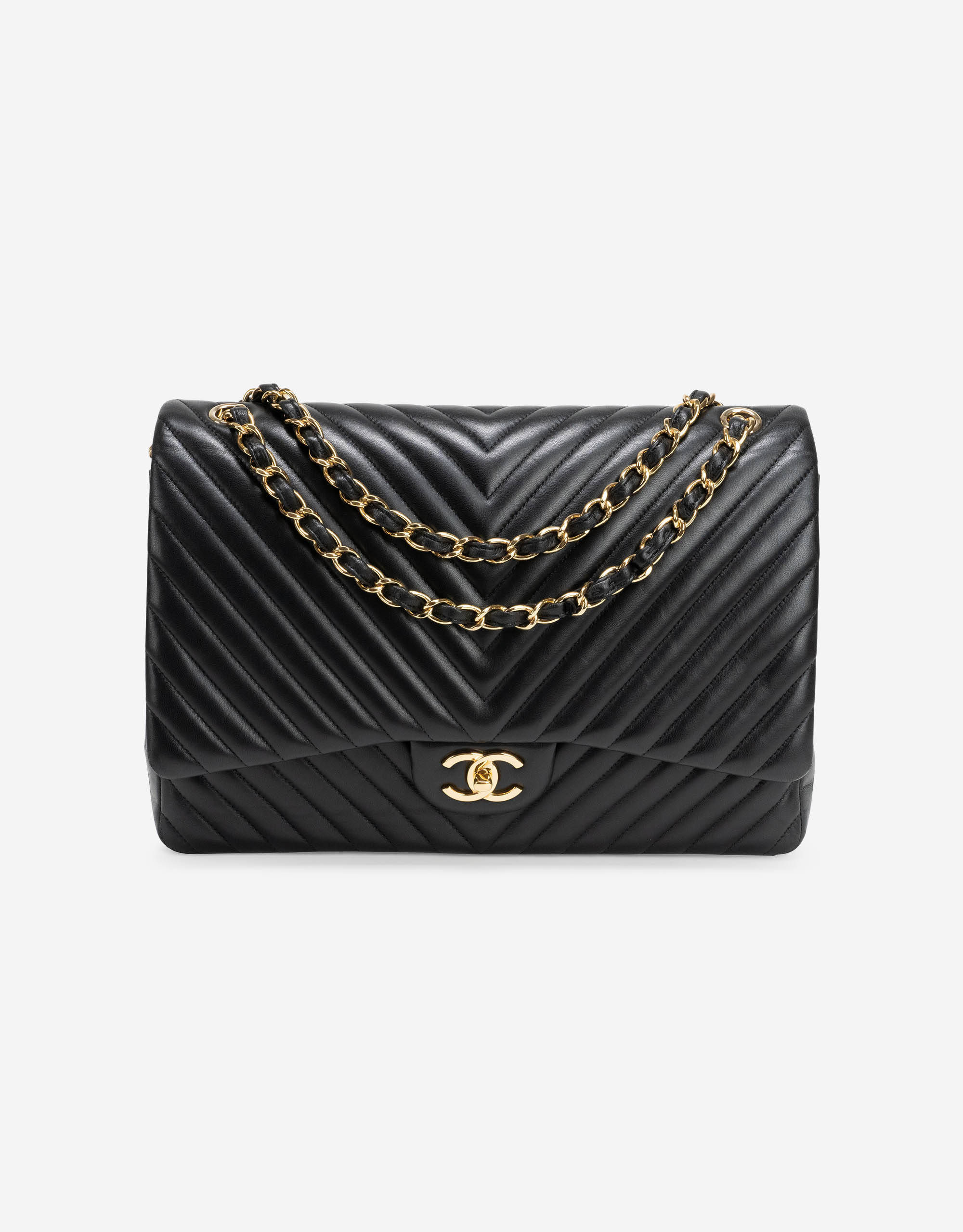 Chanel CHANEL V Stitch Lambskin Double Chain Diagonal Shoulder Bag Whi –  NUIR VINTAGE