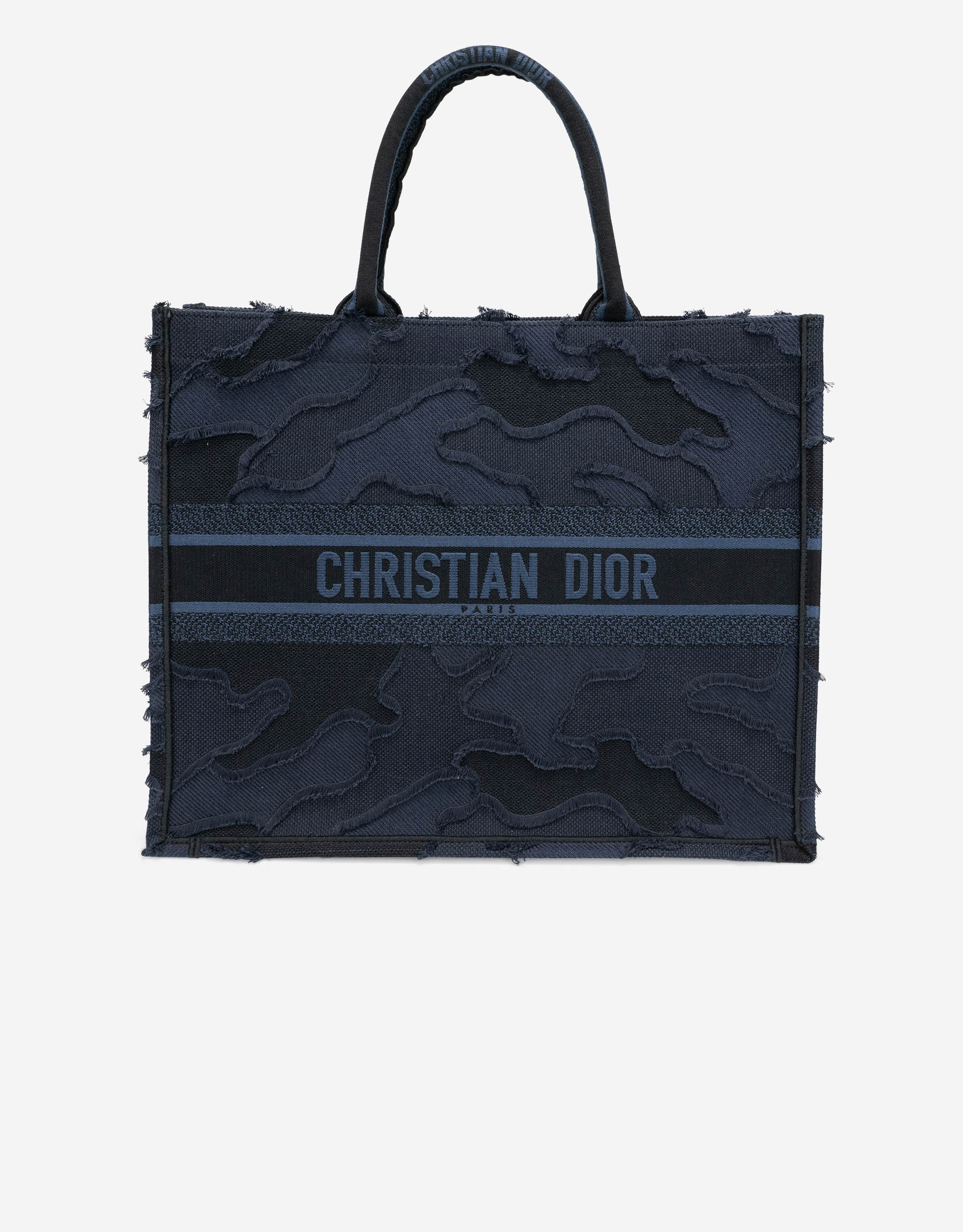 Dior Book Tote Large Camouflage Embroidery Blue