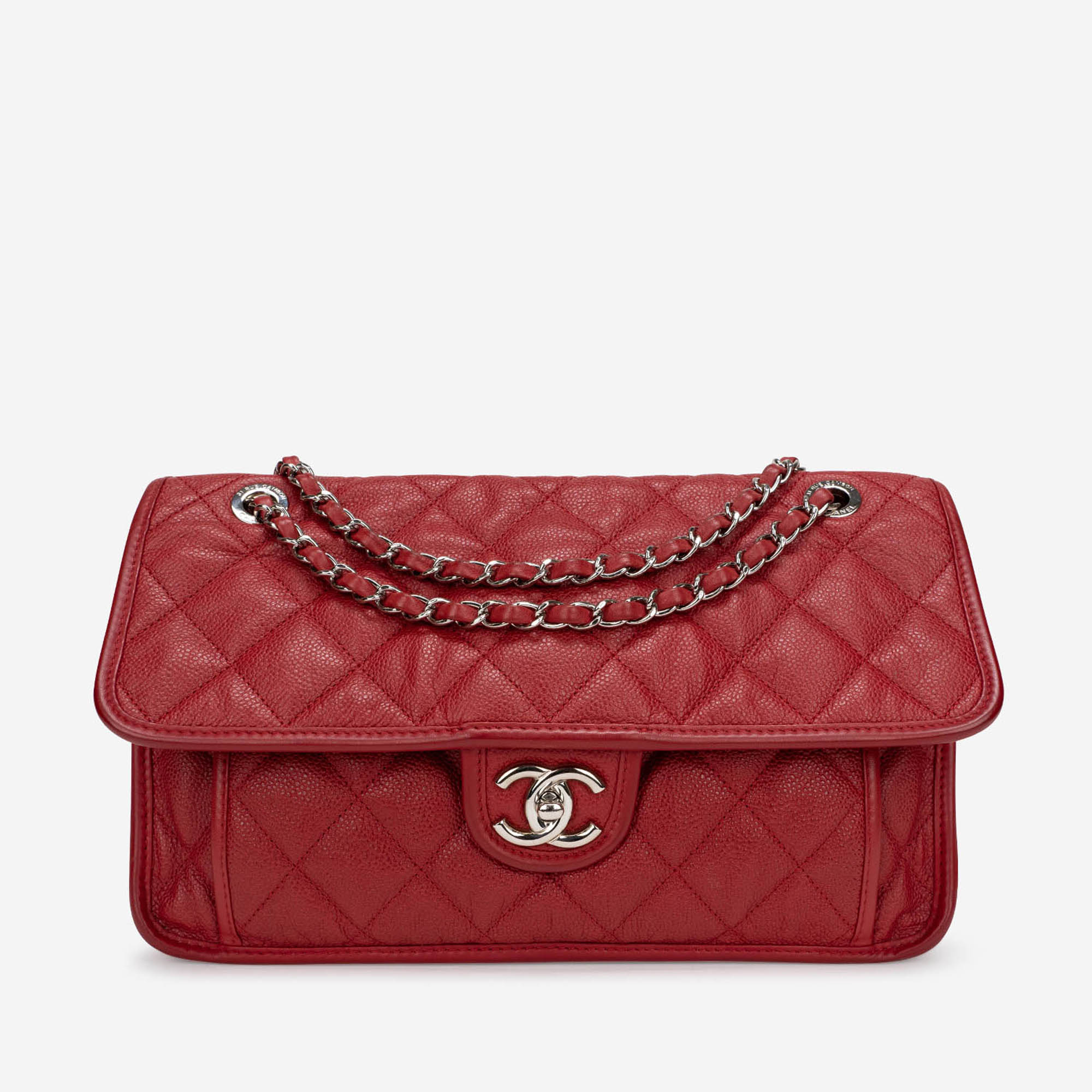 CHANEL Caviar Quilted Medium French Riviera Flap Light Grey