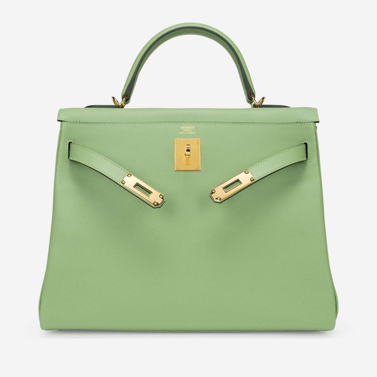 Pre-owned Hermès bag Kelly 32 Evercolor Vert Criquet Green | Sell your designer bag on Saclab.com