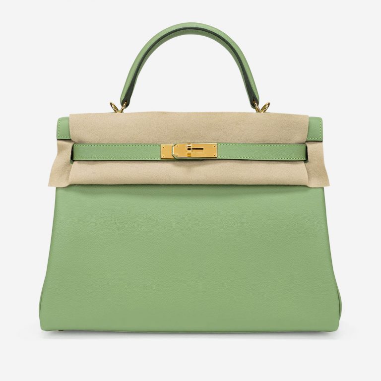Pre-owned Hermès bag Kelly 32 Evercolor Vert Criquet Green | Sell your designer bag on Saclab.com