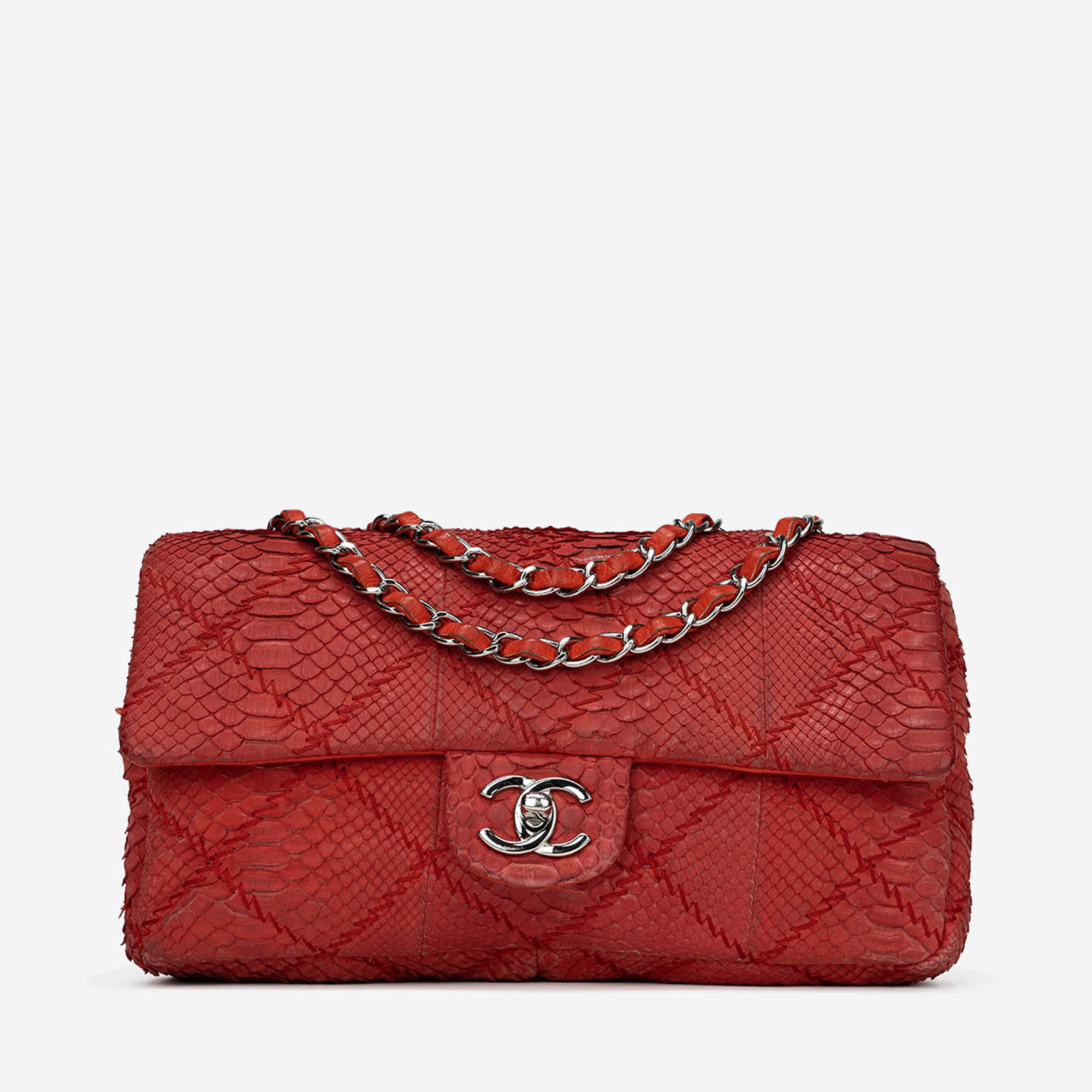 Chanel Snakeskin Medium Double Flap Red