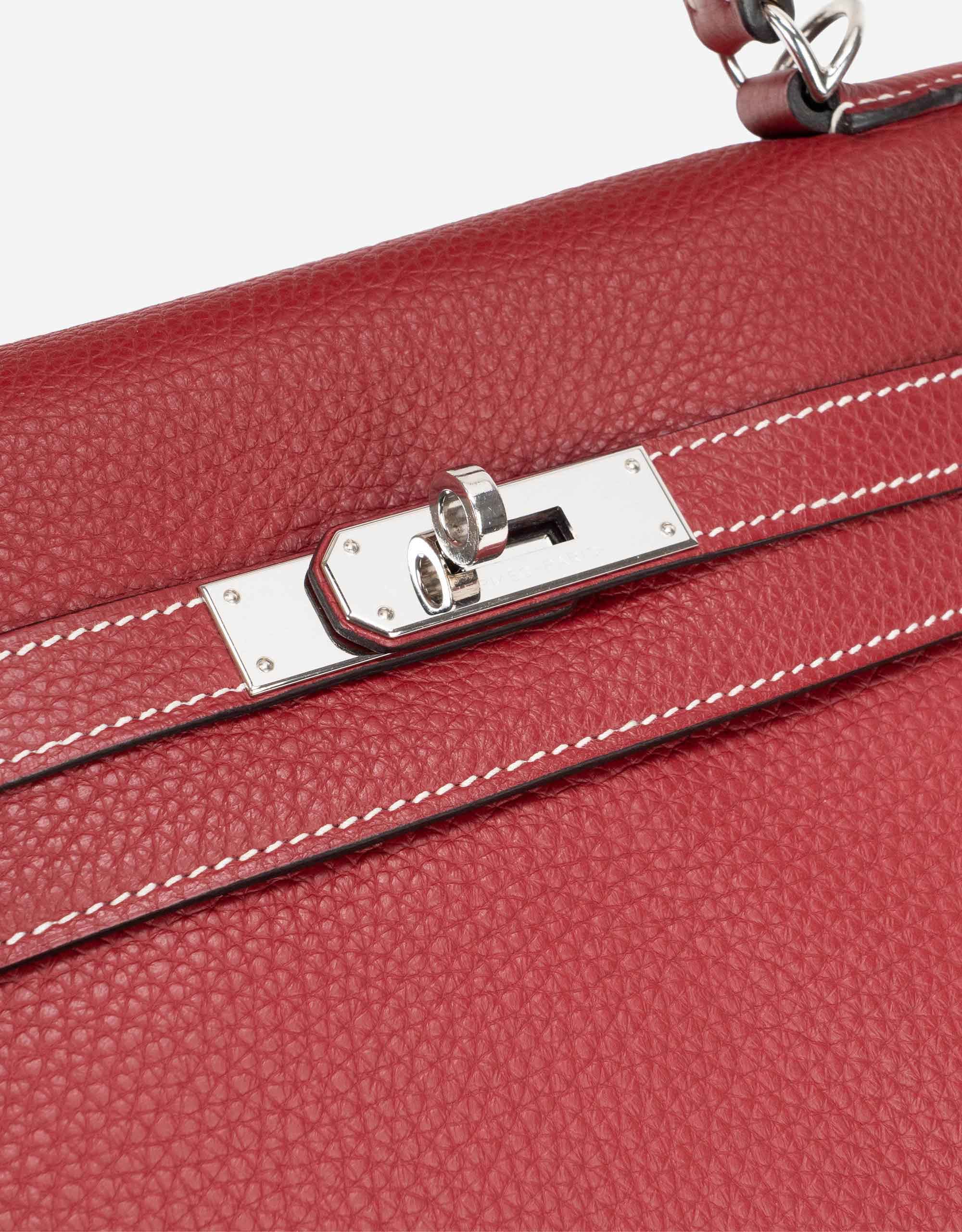Hermes Kelly Bag in Rouge Pivoine Clemence Red Leather, GHW, 32 cm