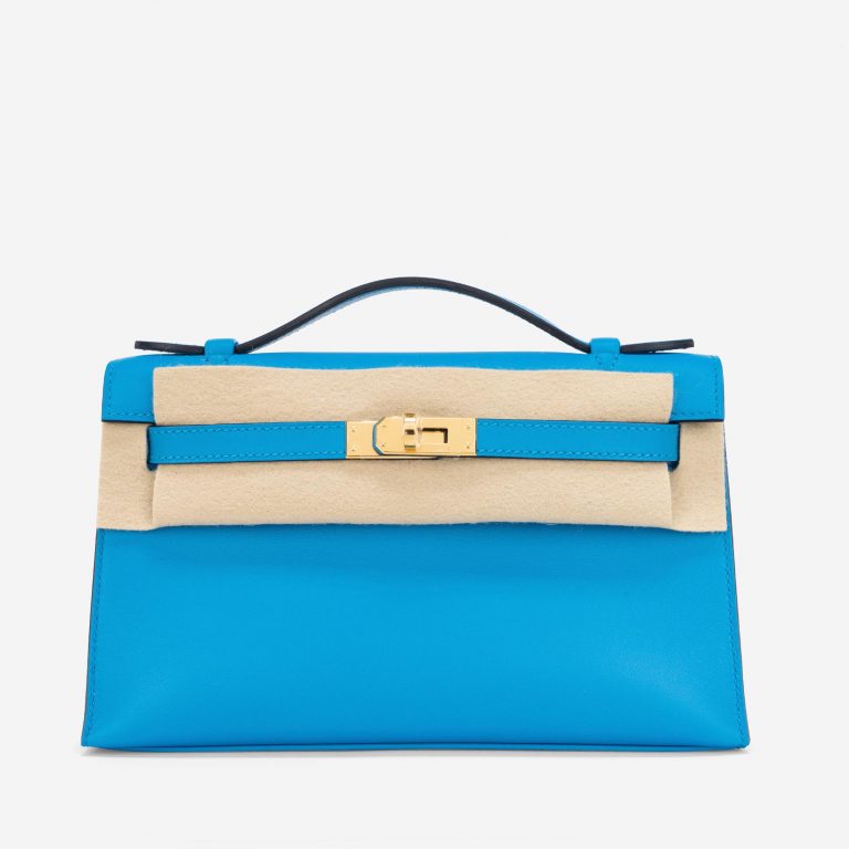 Pre-owned Hermès bag Kelly Pochette Swift Blue Frida Blue Front | Sell your designer bag on Saclab.com