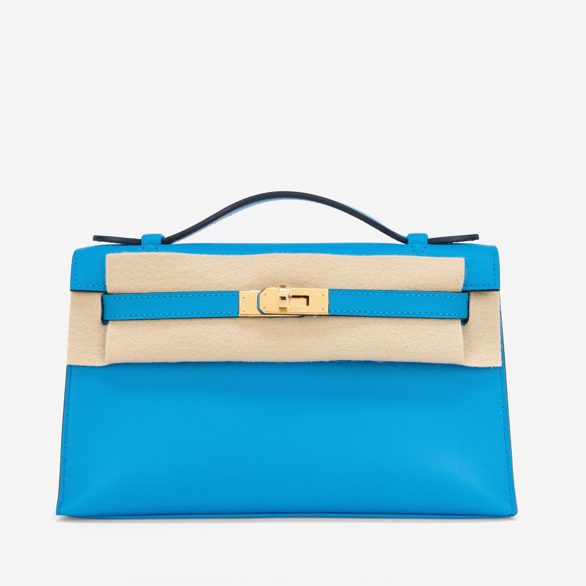 Pre-owned Hermès bag Kelly Pochette Swift Blue Frida Blue Front | Sell your designer bag on Saclab.com