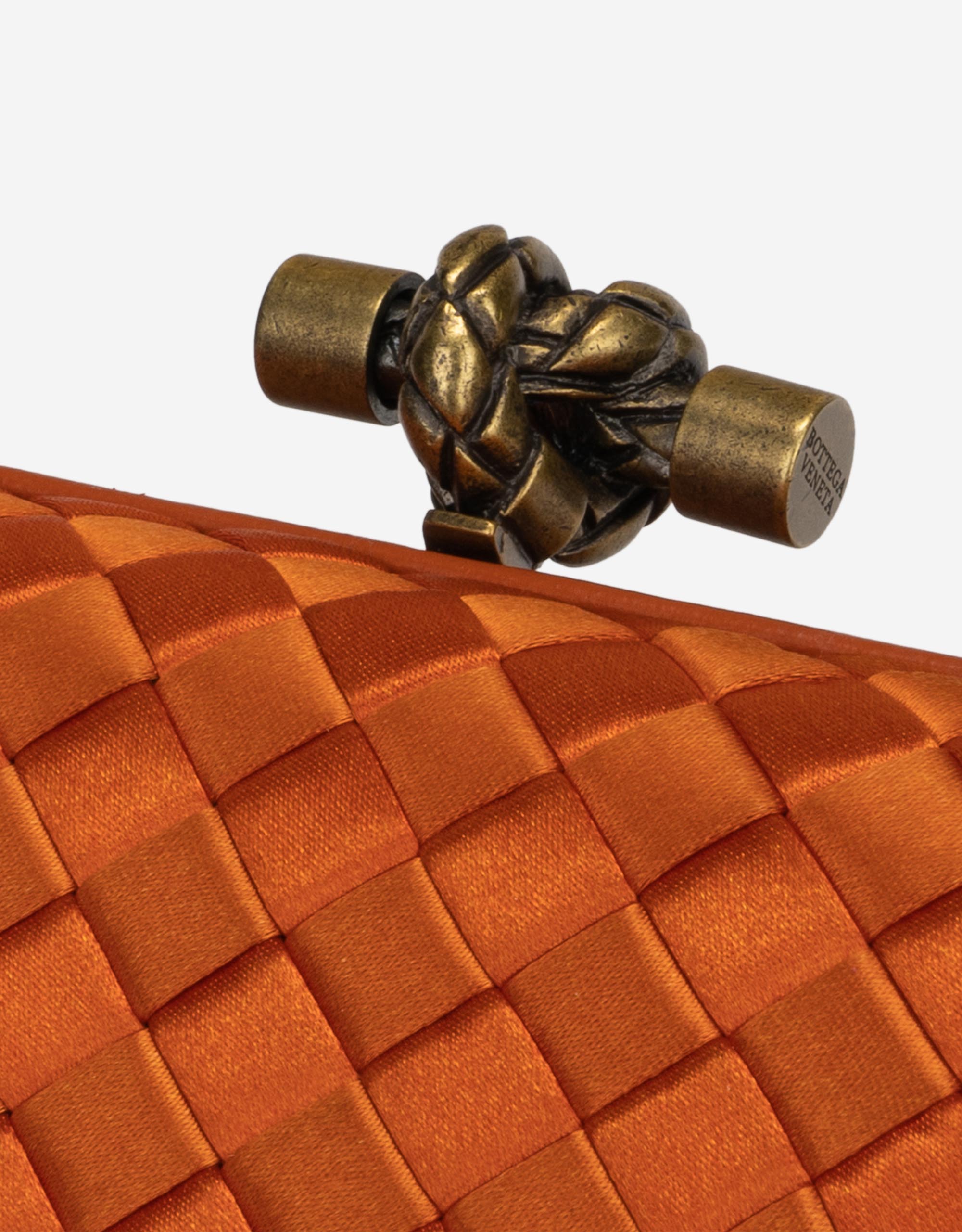 Bottega Veneta Orange Velvet & Python Leather Knot Clutch ref