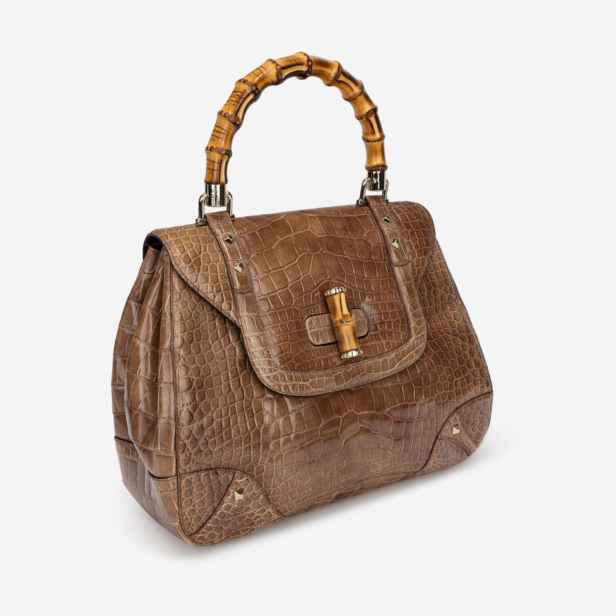 Convertible bamboo top handle crocodile handbag Gucci Brown in Crocodile -  22763448