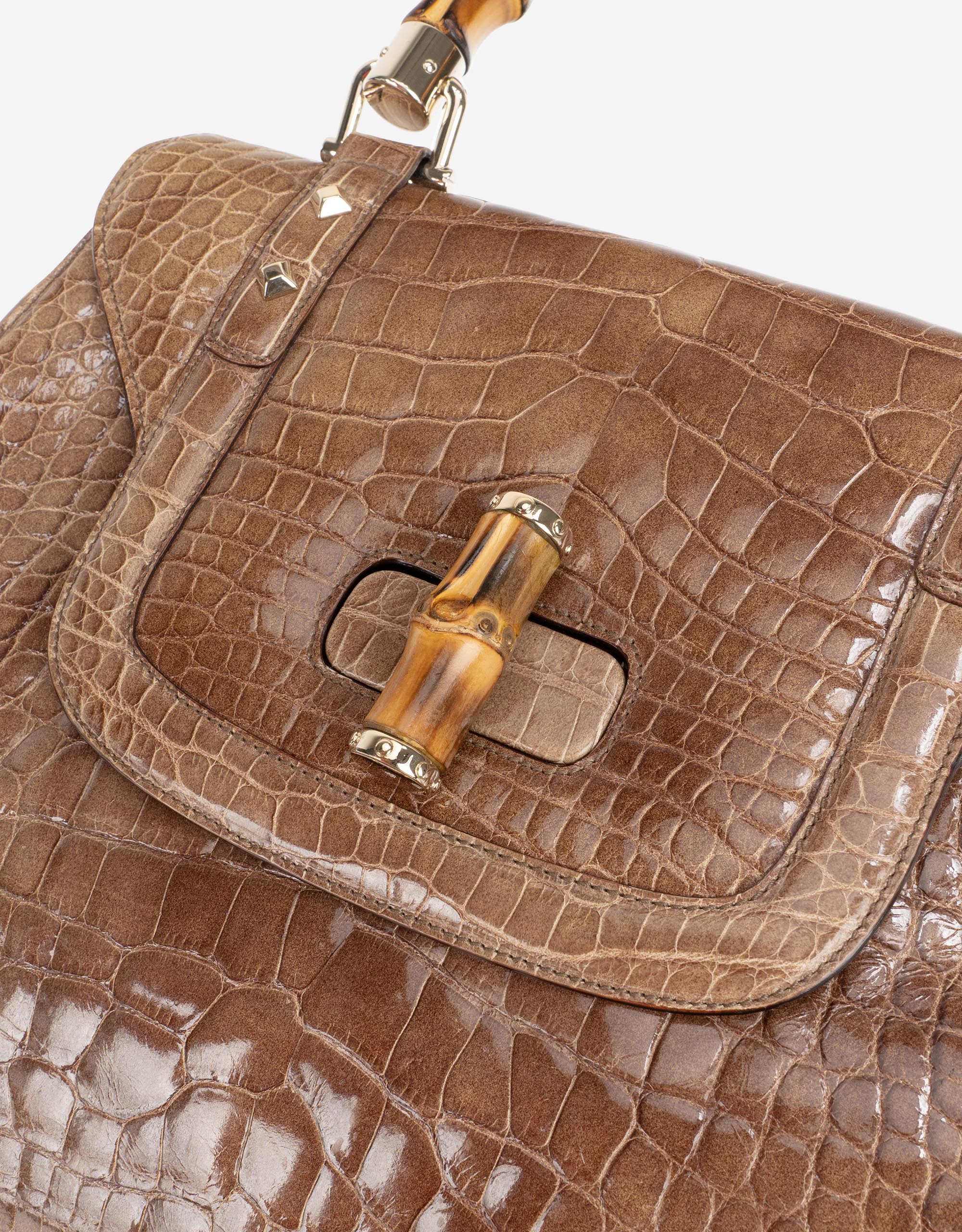 Convertible bamboo top handle crocodile handbag Gucci Brown in Crocodile -  22763448