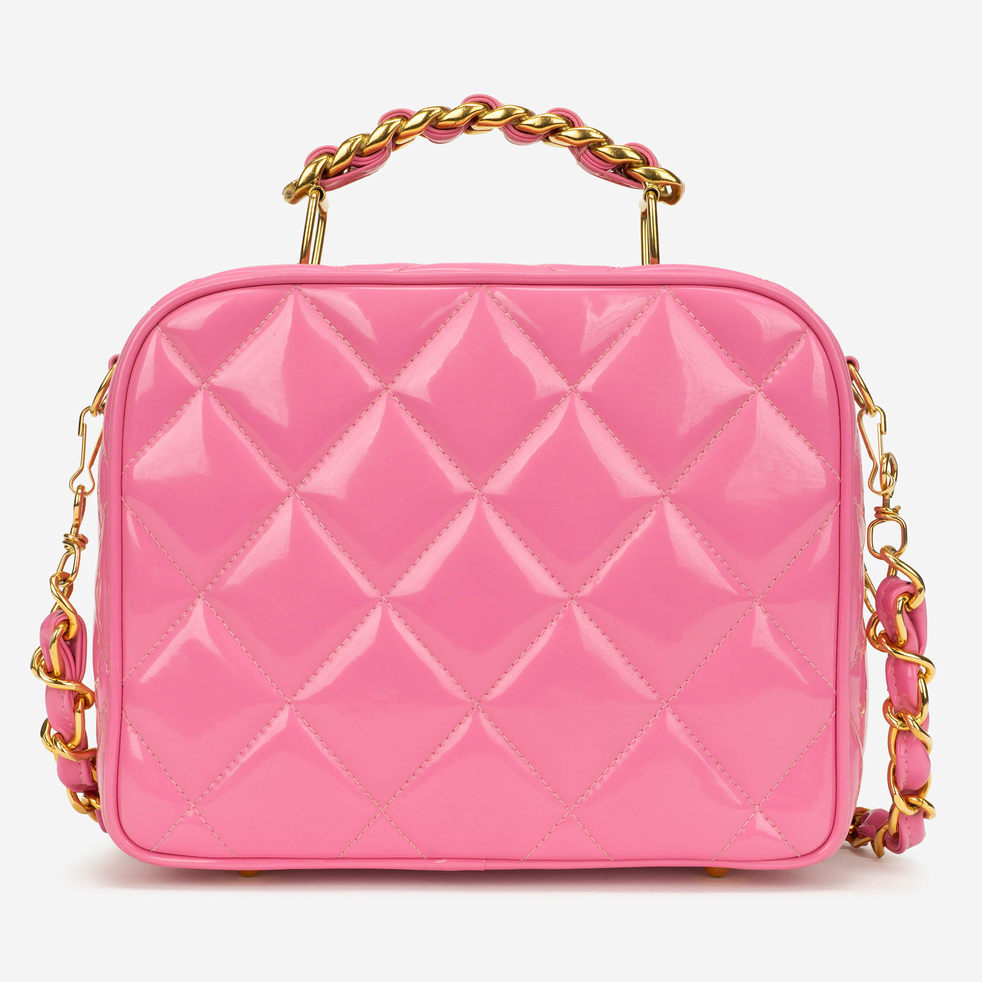 Chanel Vintage Vanity Case Patent Leather Pink Backside