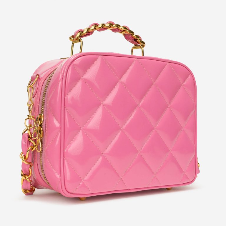 Chanel Vintage Vanity Case Cuir Vernis Pink Side