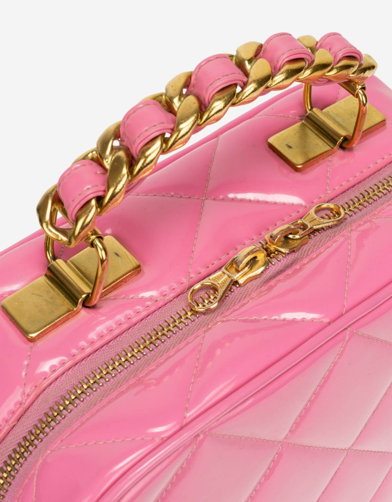 Chanel Vintage Vanity Case Patent Leather Pink Hardware