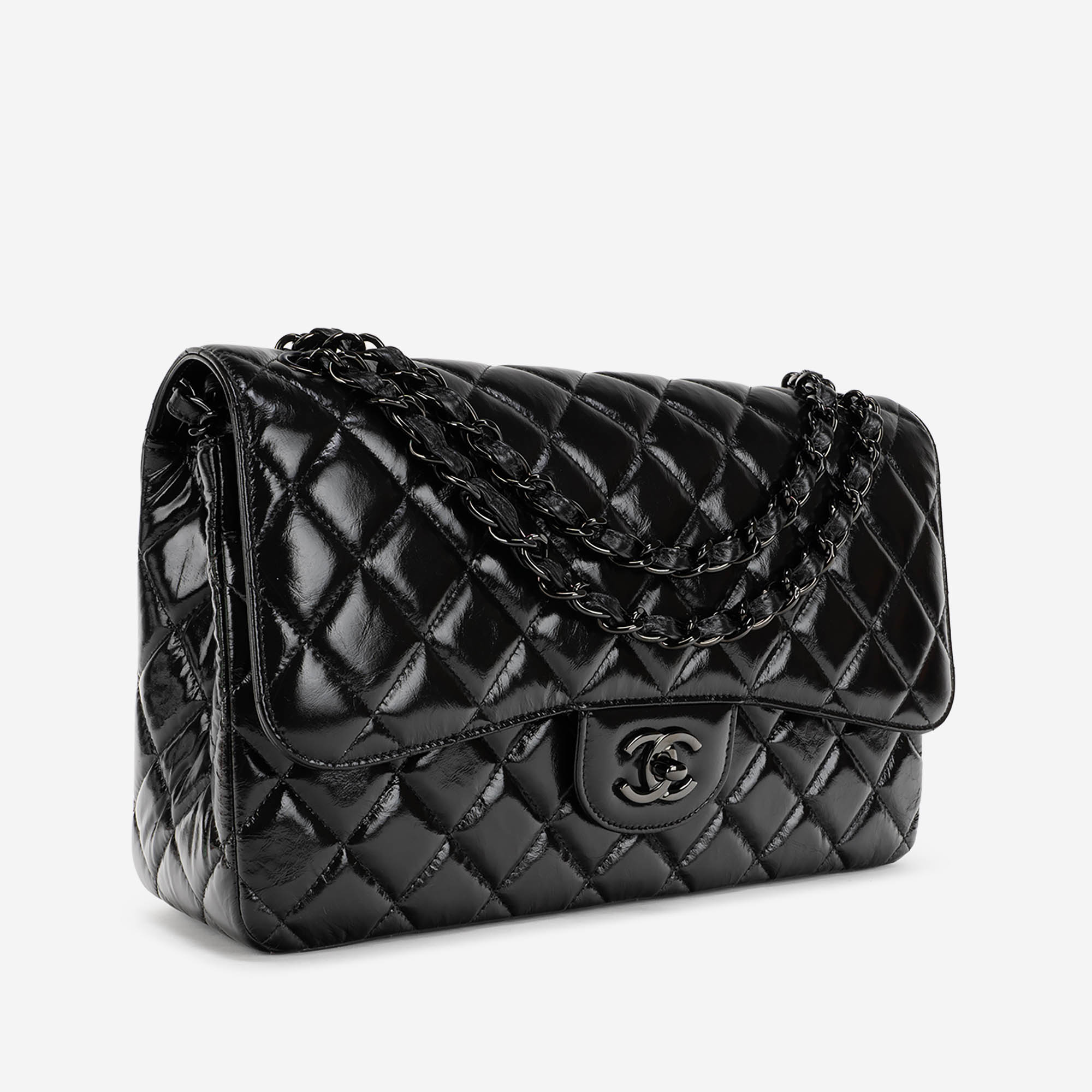 Chanel Timeless Jumbo Patent Leather So Black Side