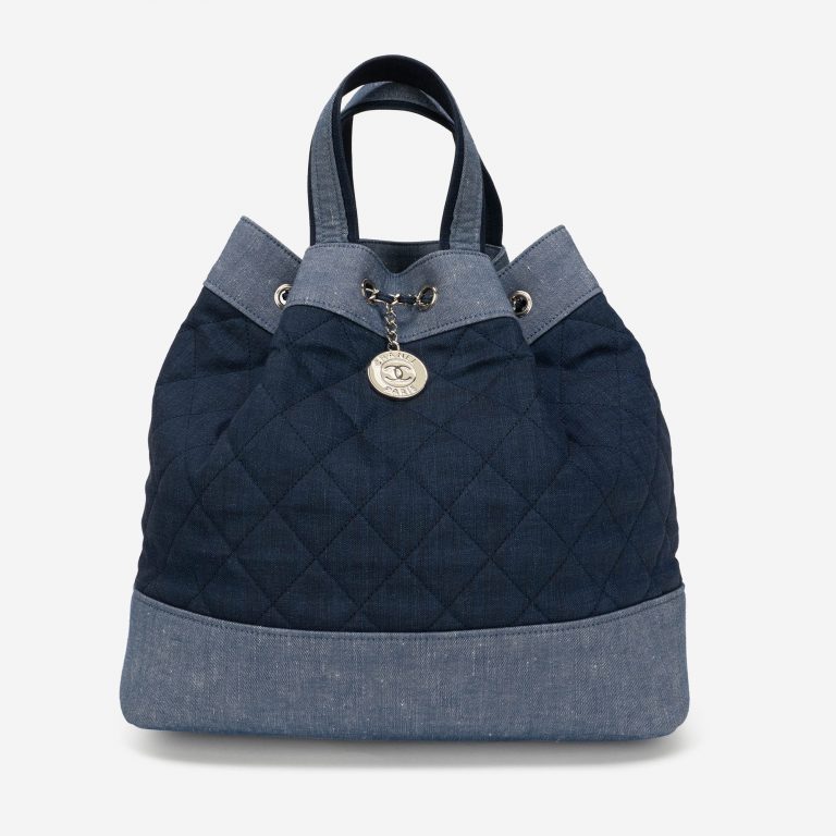 Chanel Drawstring Backpack Denim Blue Front