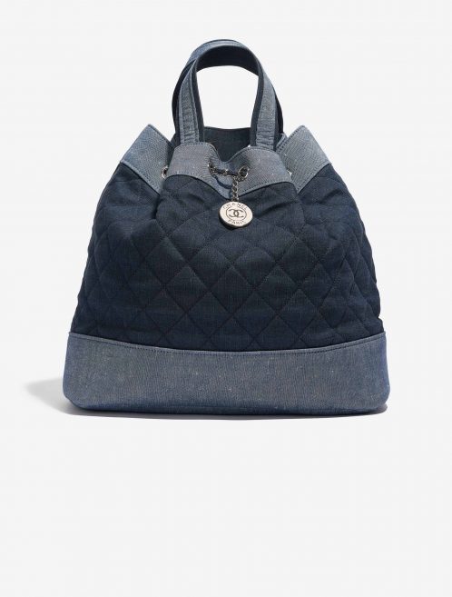 Chanel Drawstring Backpack Denim Blue Front