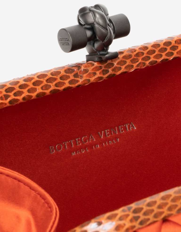 Bottega Veneta Knoten Clutch Seide / Python Orange Logo innen