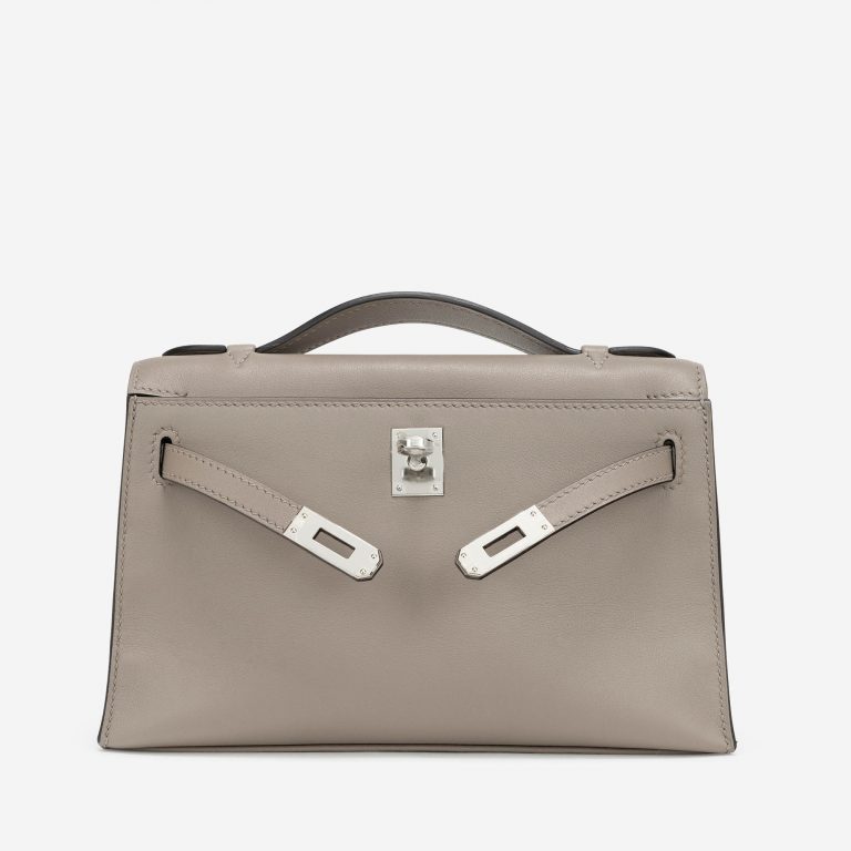 Hermès Kelly Pochette Swift Gris Asphalte Front Open