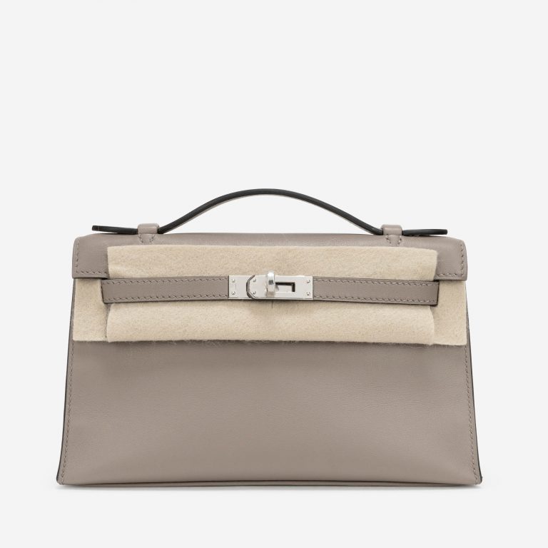 Hermès Kelly Pochette Swift Gris Asphalte Front Felt