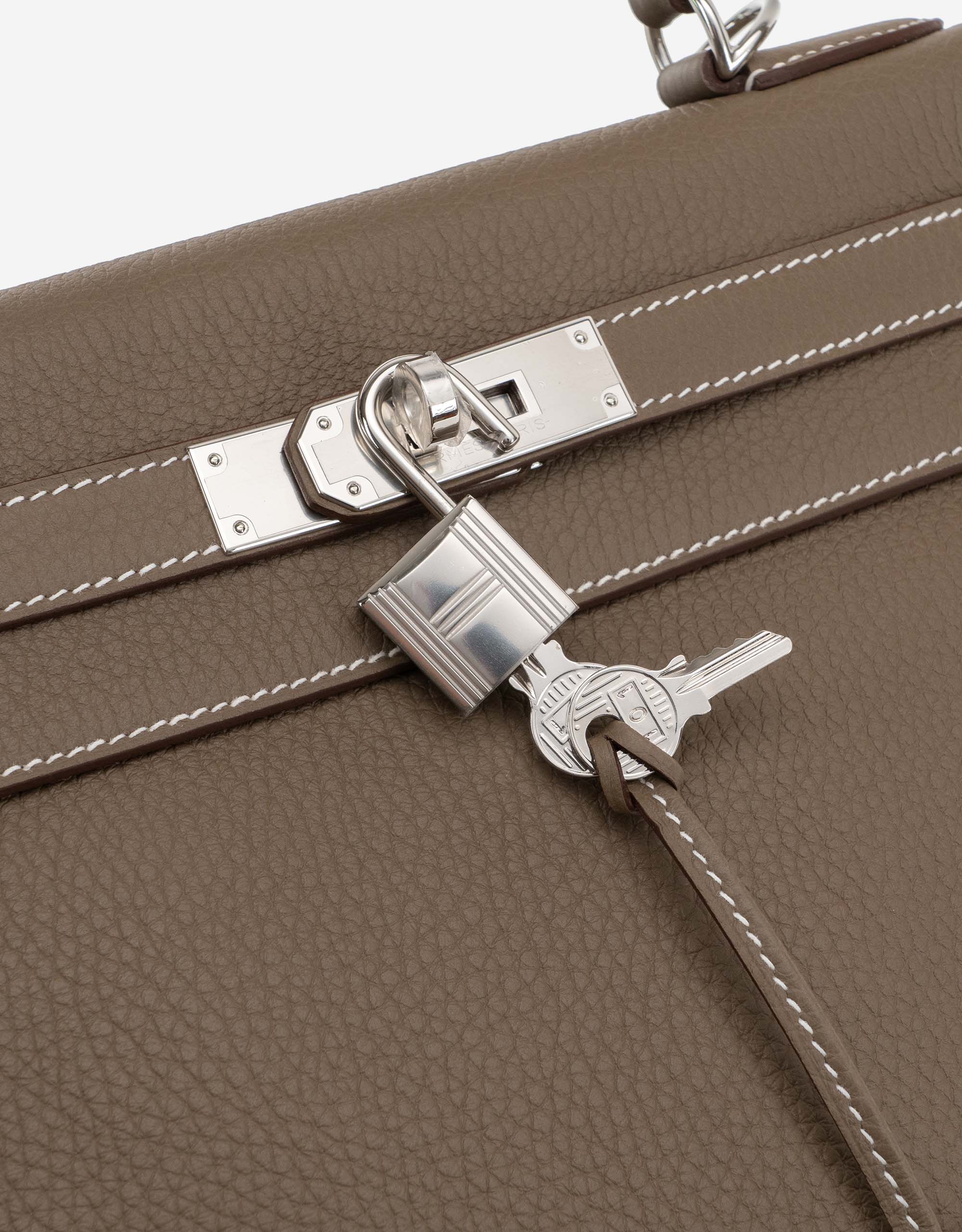 Hermes Kelly bag 28 Retourne Etoupe grey Togo leather Silver