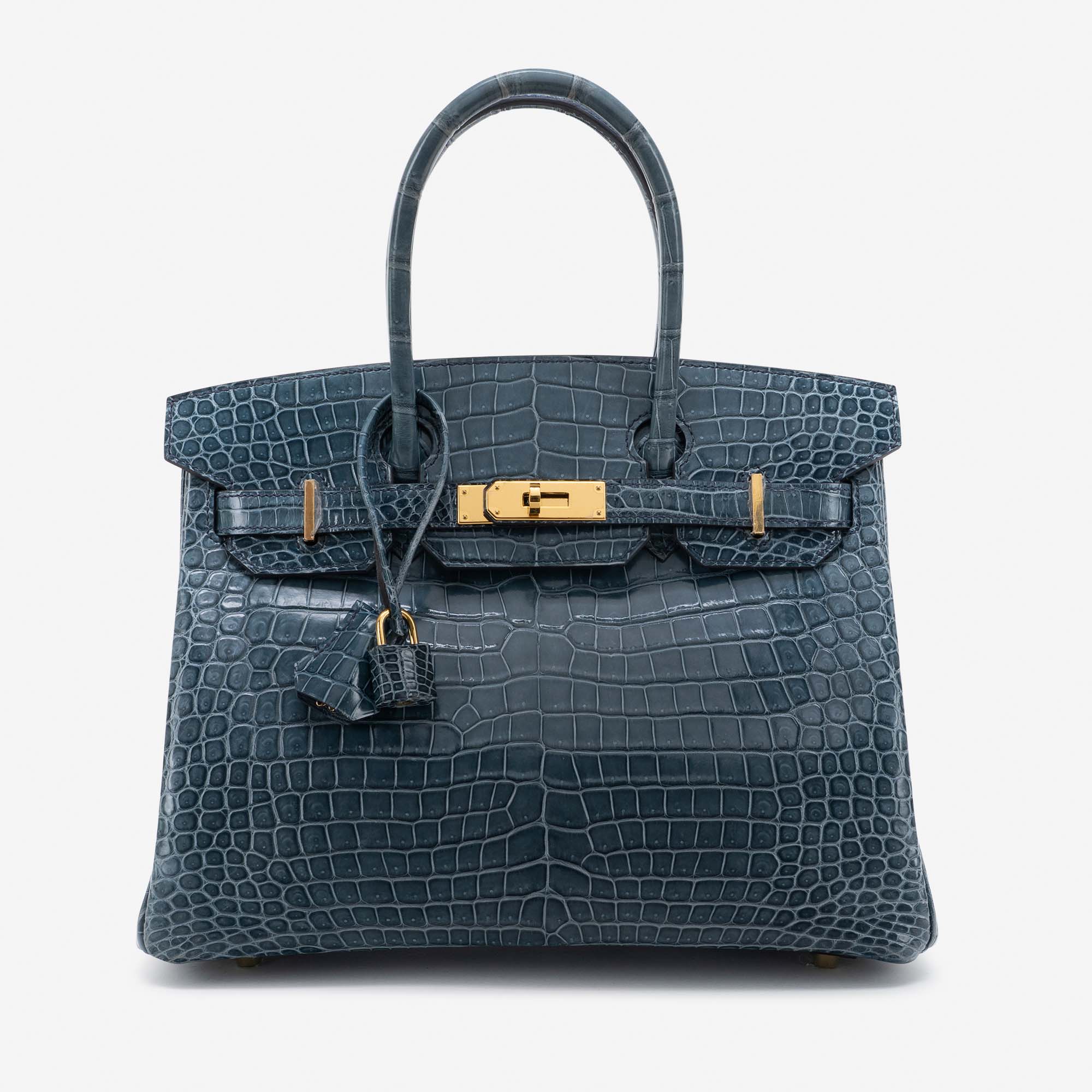 Hermes Birkin 30 Handbag N7 Blue Tempete Shiny Porosus Croc GHW