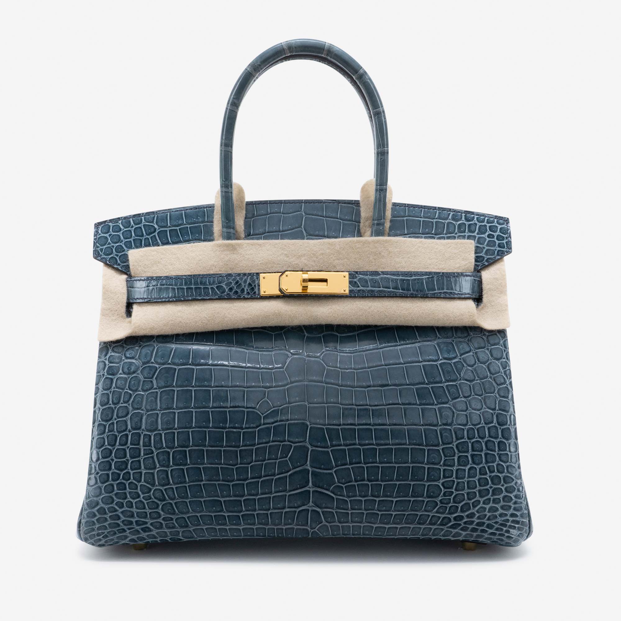 Hermes Birkin 30 Handbag N7 Blue Tempete Shiny Porosus Croc SHW