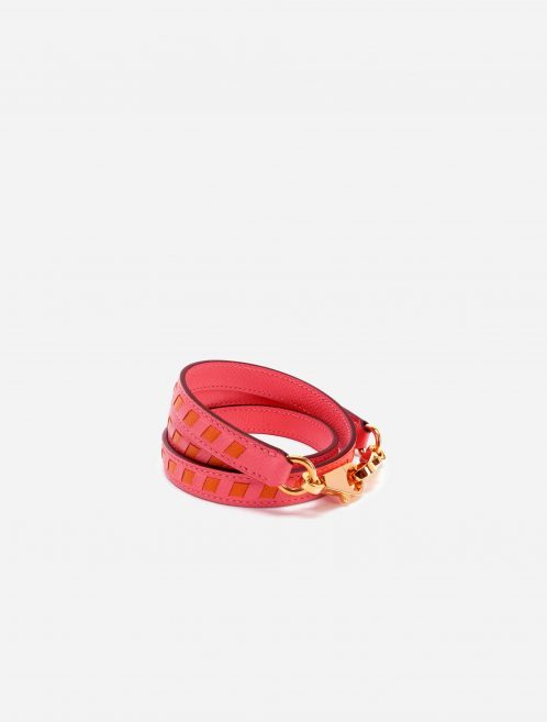 Hermès Shoulder Strap Tressage de Cuir Epsom Rose Azalee / Abricot
