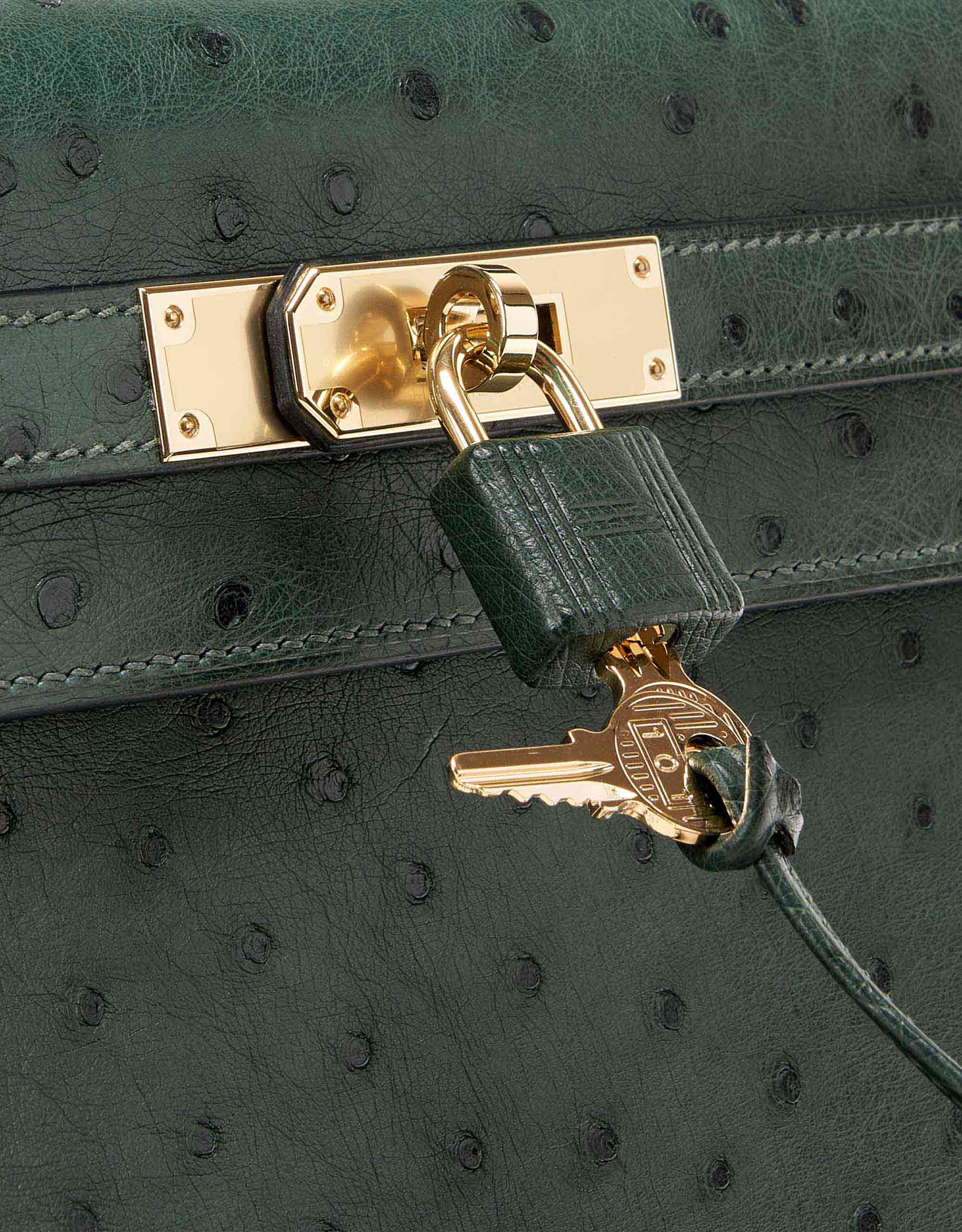Hermes Kelly Sellier 28 HSS Bag Gris Agate / Vert Titien Ostrich Gold  Hardware