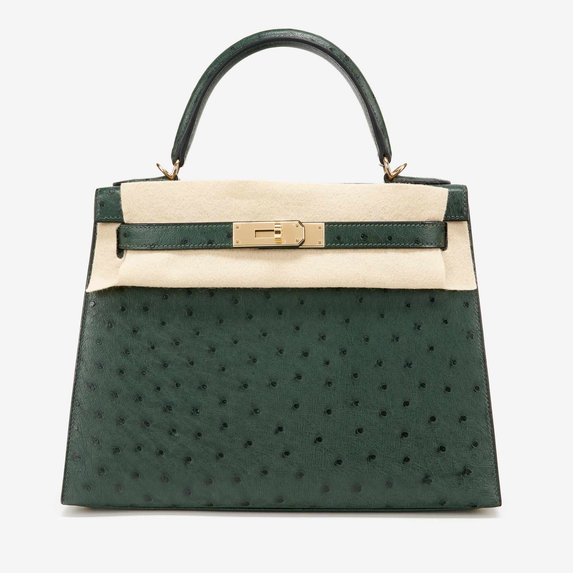 Hermes Kelly 28 Sellier Vert Vertigo Emerald Exotic Ostrich Handbag