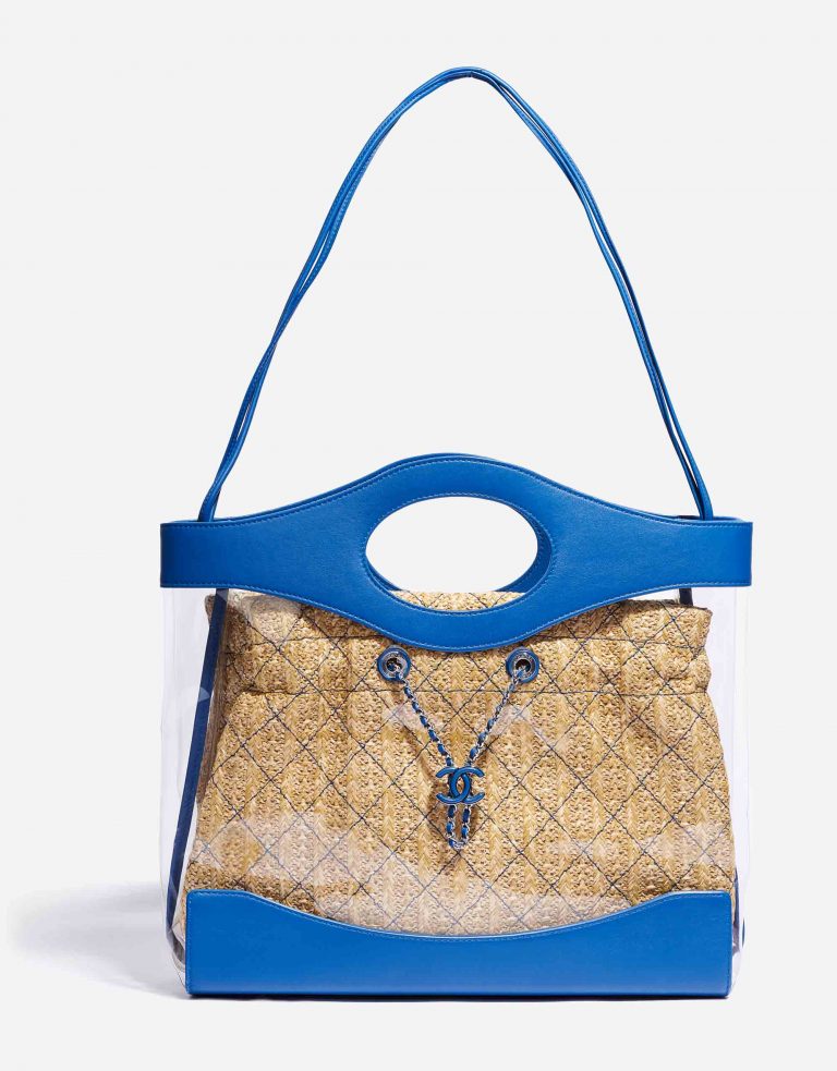 Pre-owned Chanel bag Shopper PVC / Straw Blue / Transparent Blue, Transparent | Sell your designer bag on Saclab.com