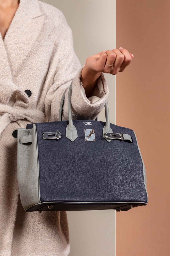 SACLÀB commande spéciale Hermès Birkin 30 HSS Togo Blue Encre / Gris Mouette d'occasion