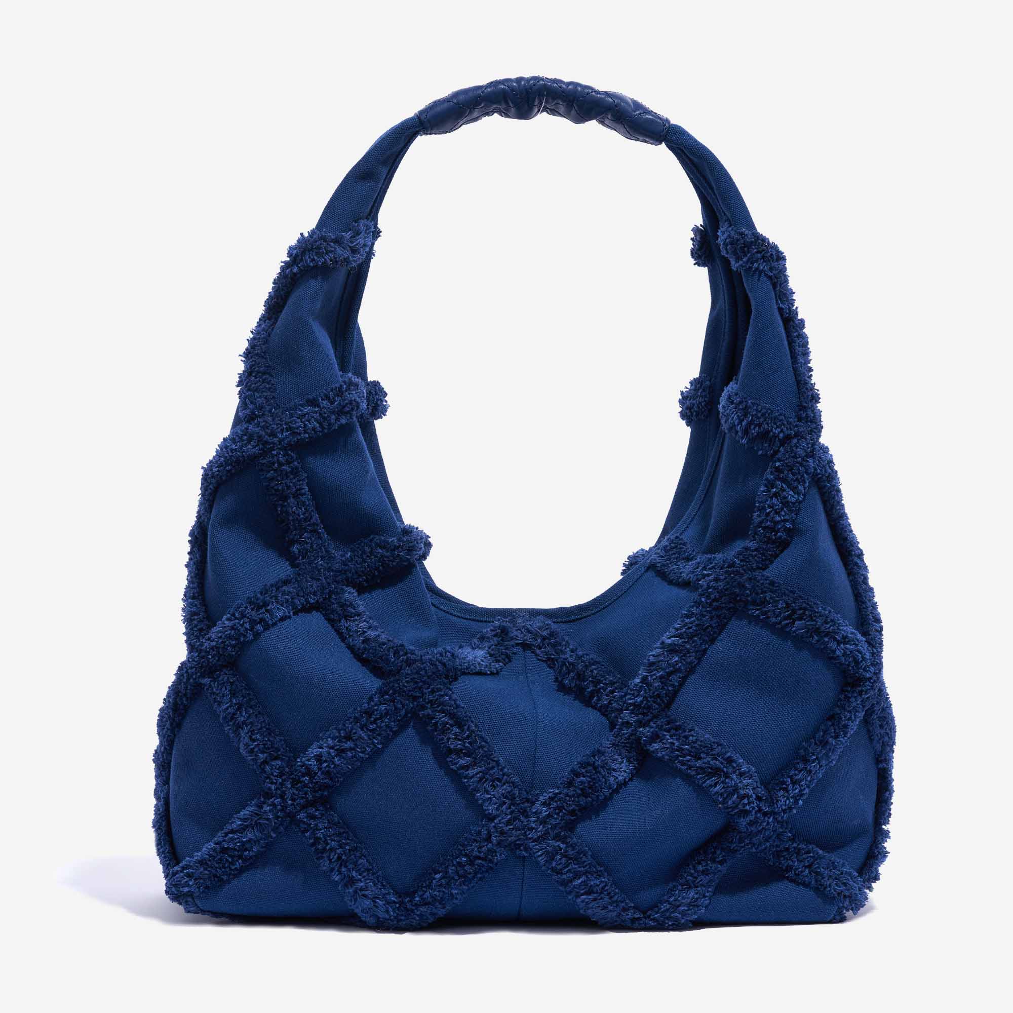 Large Hobo Bag, cotton canvas, calfskin & gold-tone metal, navy blue -  CHANEL