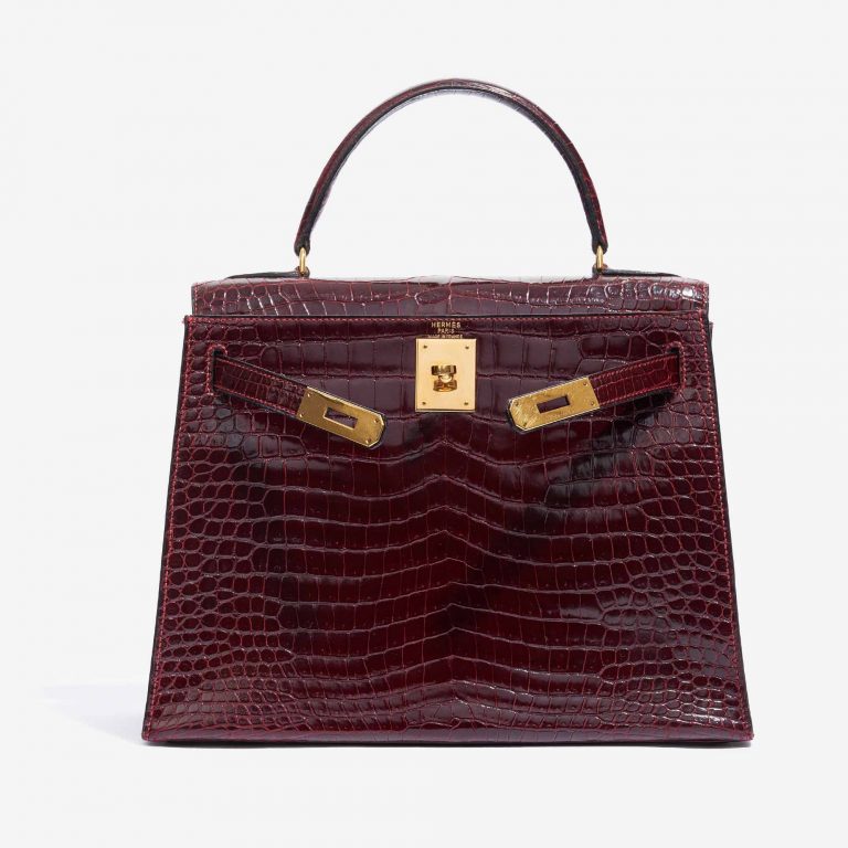 Hermès Kelly 28 Porosus Crocodile Bordeaux